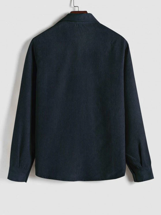CAMICIA A MANICHE LUNGHE A MEZZO BOTTONE IN VELLUTO A COSTE DA UOMO - Image 2