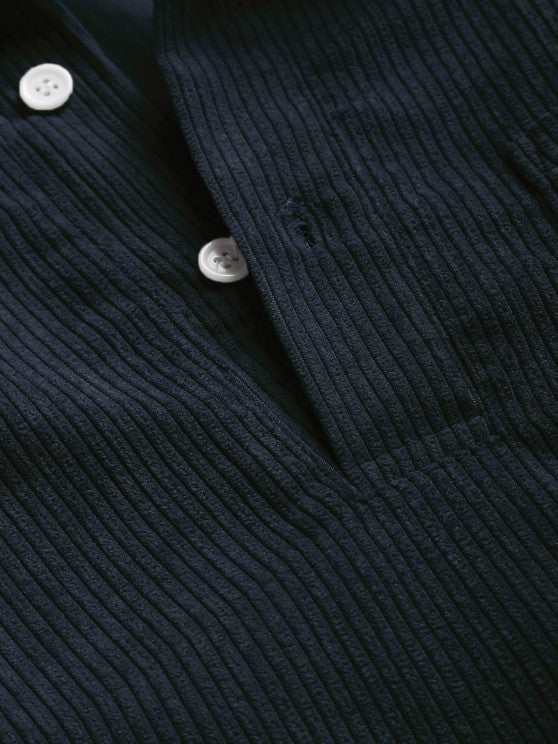 CAMICIA A MANICHE LUNGHE A MEZZO BOTTONE IN VELLUTO A COSTE DA UOMO - Image 3