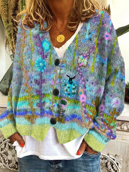 Fiona - Cardigan Di Flanella Con Bottoni Casual e Allentati - Image 2