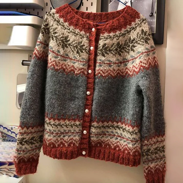 Abigail - Maglione Comodo Abbottonato Jacquard vintage Fel Island - Image 2