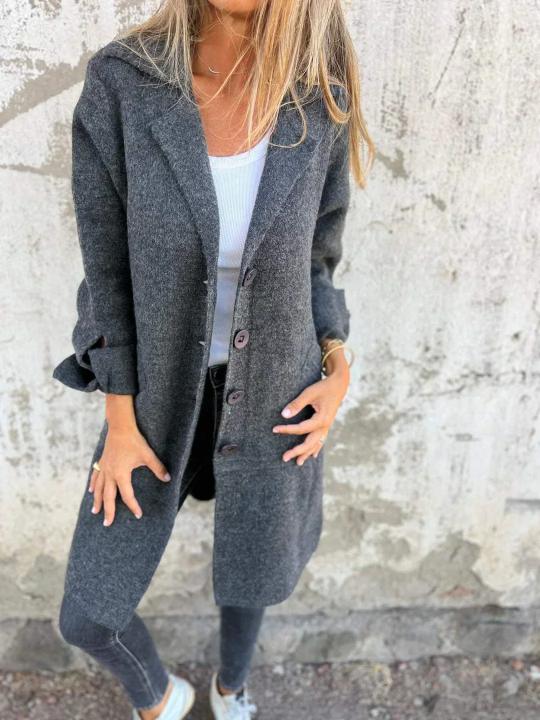 Christina - Cappotto Monopetto Casual in Lana con Revers - Image 2