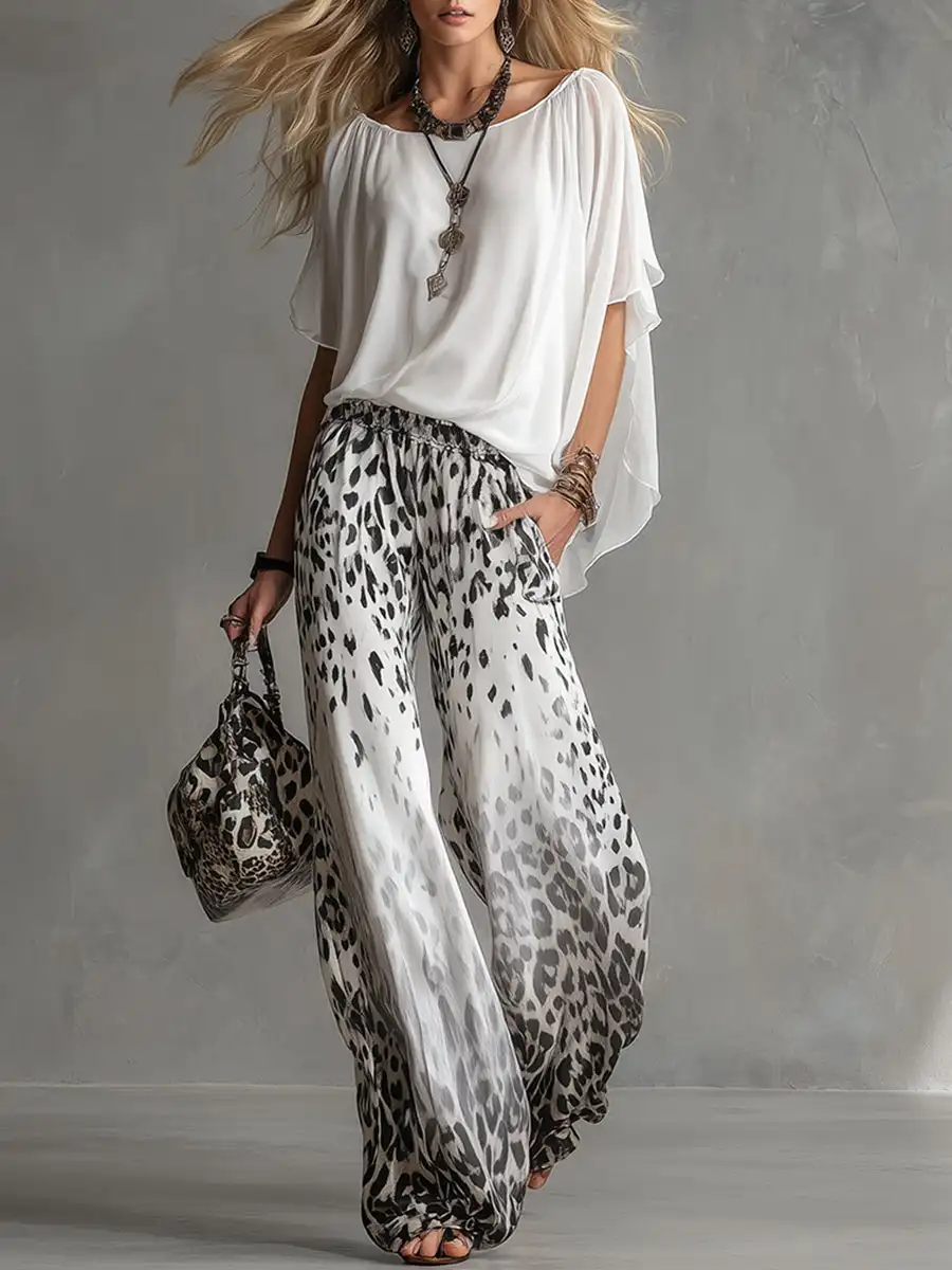 Elea | Completo Fluido Con Blusa E Pantaloni Larghi Stampati