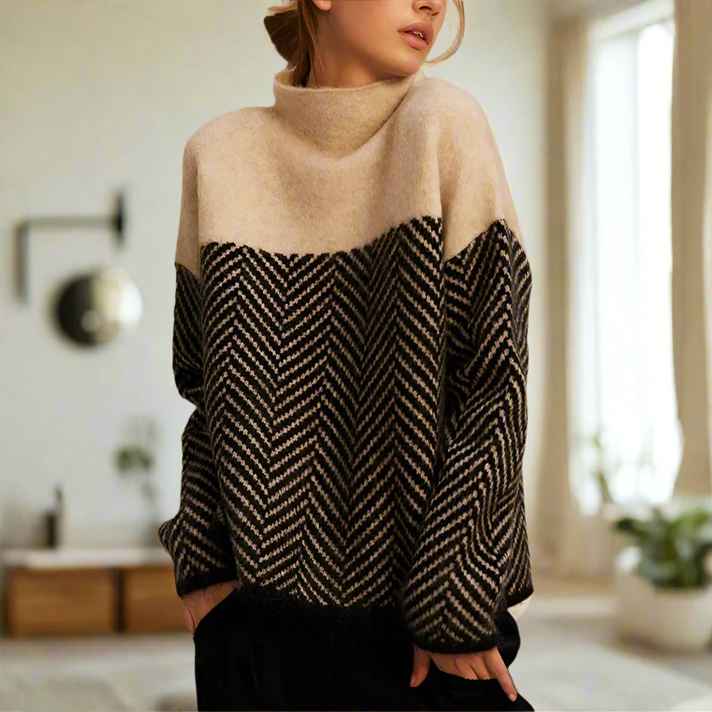 Elena – Maglione a Collo Alto con Motivo Chevron