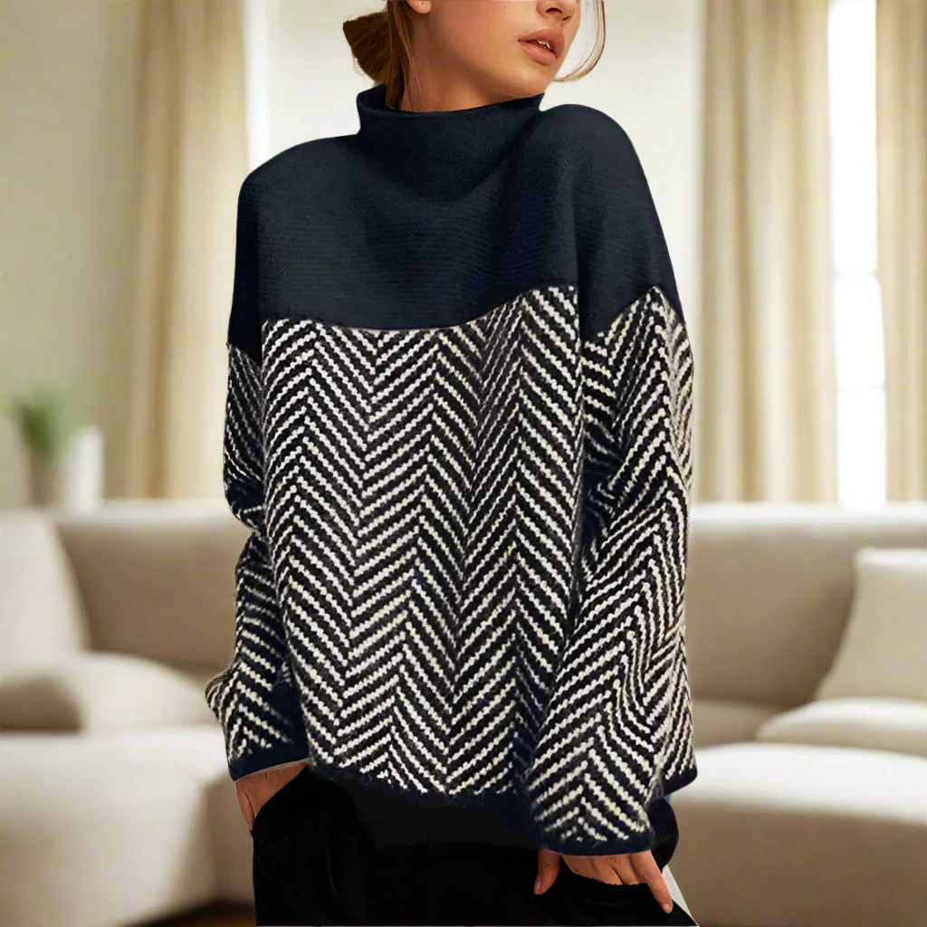 Elena – Maglione a Collo Alto con Motivo Chevron - Image 2