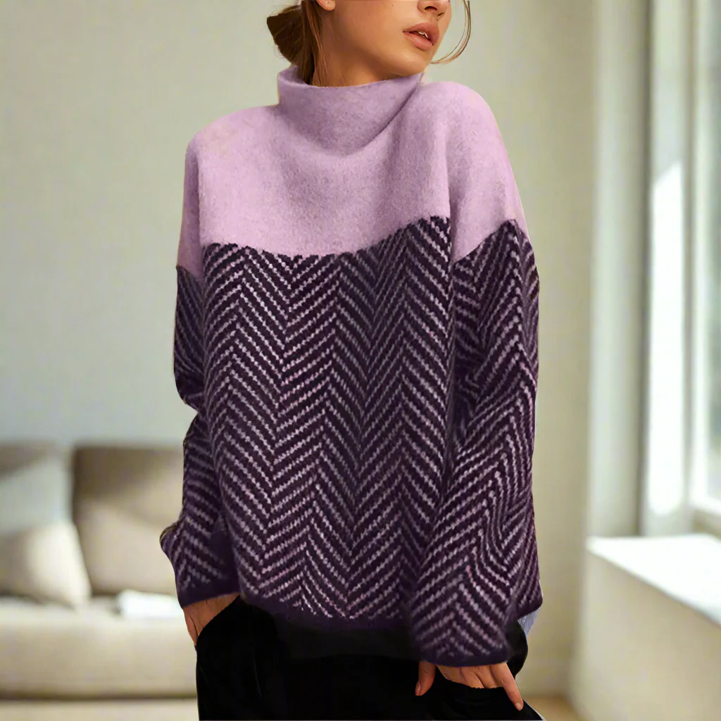 Elena – Maglione a Collo Alto con Motivo Chevron - Image 3