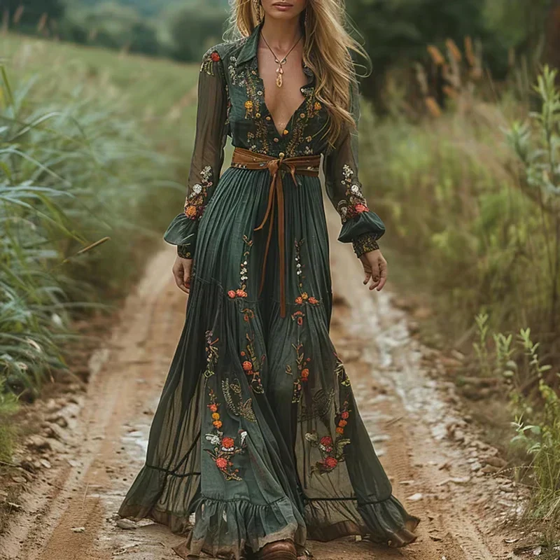 Eliana – Abito Maxi Boho con Gonna a Balze per Donna