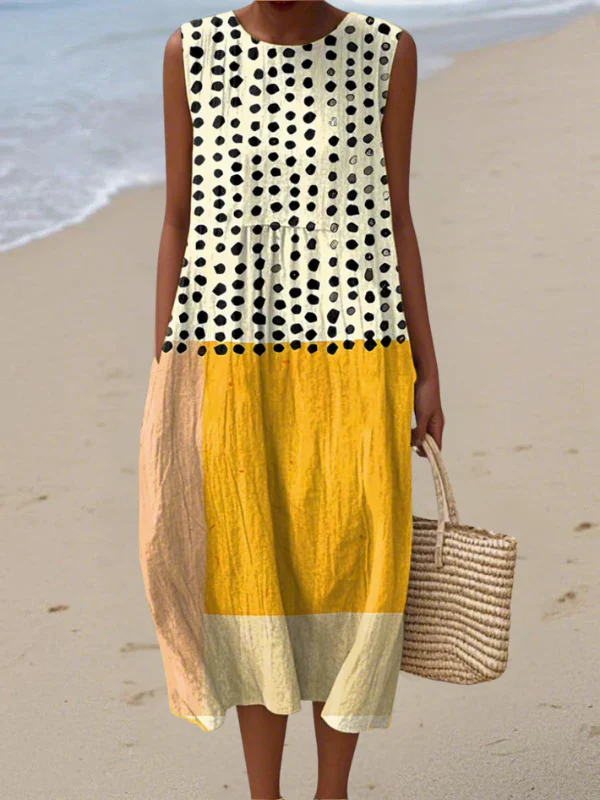 Leah | Vestito Midi Colorblock A Pois
