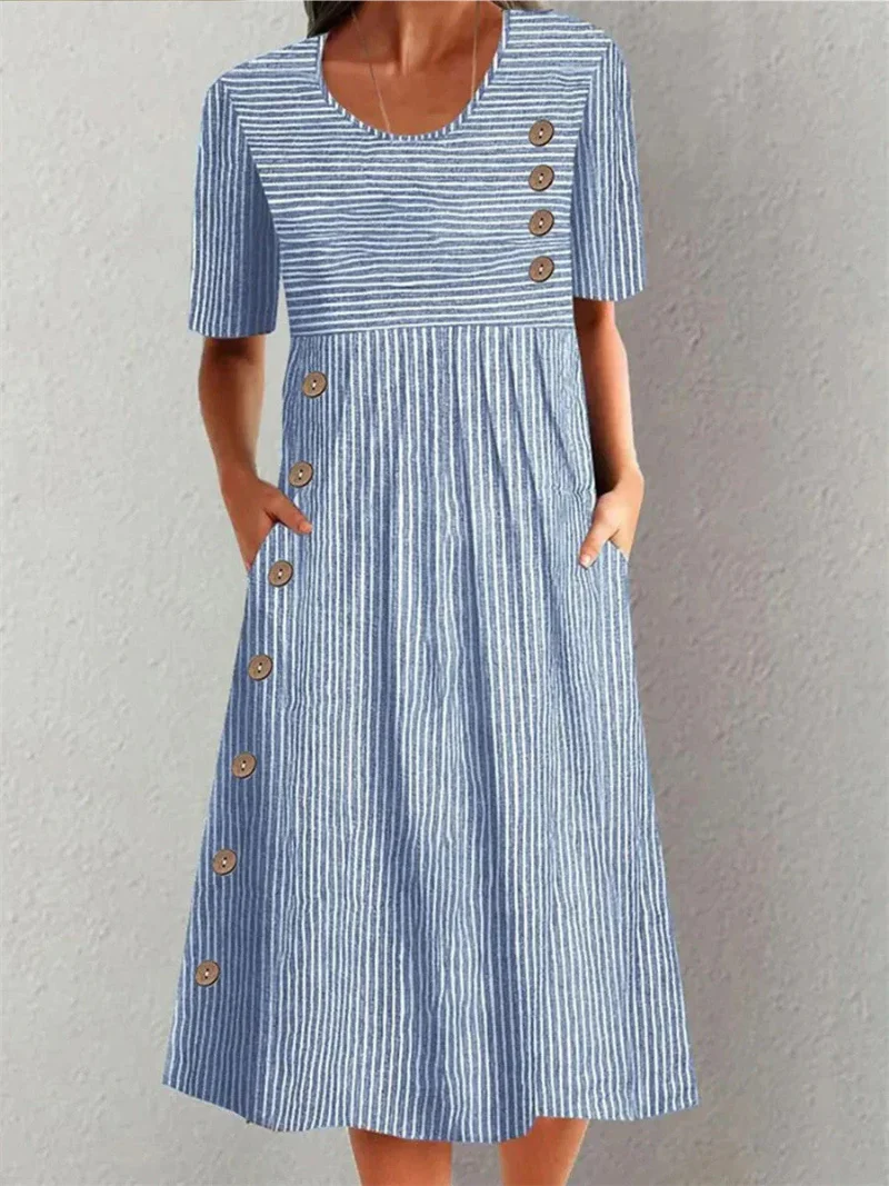 Marina | Elegante Abito Midi A Righe
