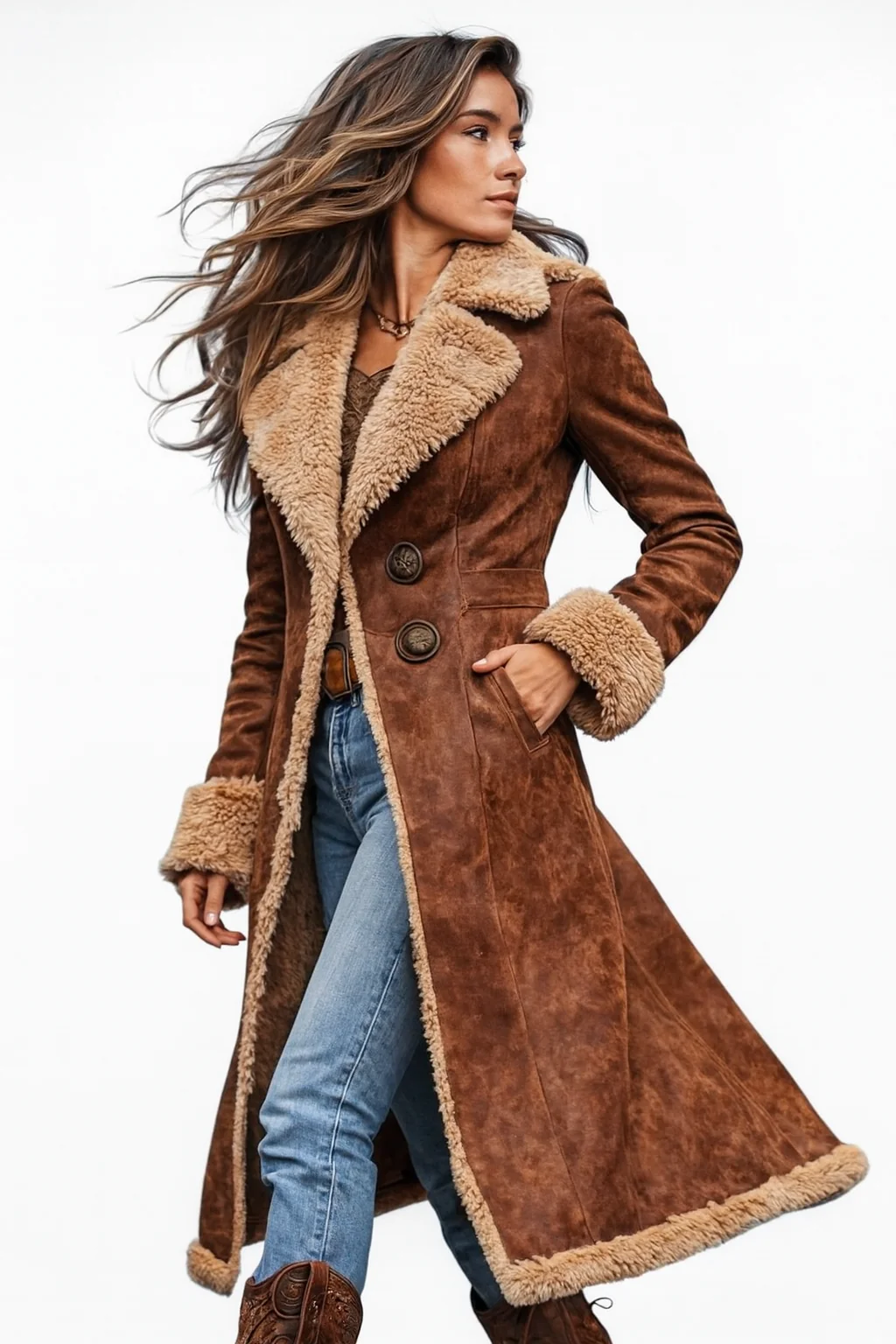 Nuvia | Cappotto Lungo di Ispirazione Vintage con Pelliccia - Image 2